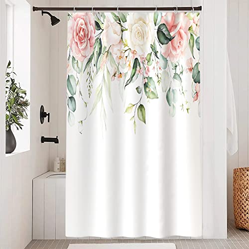 Uiiooazy Duschvorhang 120x200cm, Duschvorhang Anti Schimmel Grüne Blätter Eukalyptus Rosa Weiß Blumen Duschvorhänge Wasserdicht Polyester Stoff Waschbar Bad Vorhang mit 8 Haken für Badezimmer Uiiooazy Duschvorhang 120x200cm, Duschvorhang Anti Schimmel Grüne Blätter Eukalyptus Rosa Weiß Blumen Duschvorhänge Wasserdicht Polyester Stoff Waschbar Bad Vorhang mit 8 Haken für Badezimmer von Uiiooazy