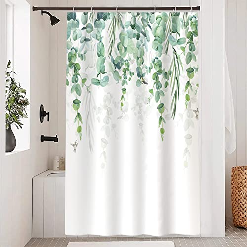 Uiiooazy Duschvorhang Eukalyptus, Duschvorhang Grün Blätter Pflanzenmotiv Duschvorhänge Anti Schmmel Wasserabweisend Polyester Stoff Waschbar Schmal Bad Vorhang mit 8 Haken für Badezimmer 120Bx180Hcm von Uiiooazy