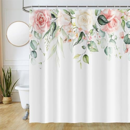 Uiiooazy Duschvorhang 220x180cm, Duschvorhang Anti Schimmel Grüne Blätter Eukalyptus Rosa Weiß Blumen Duschvorhänge Wasserdicht Polyester Stoff Waschbar Bad Vorhang mit 12 Haken für Badezimmer Uiiooazy Duschvorhang 220x180cm, Duschvorhang Anti Schimmel Grüne Blätter Eukalyptus Rosa Weiß Blumen Duschvorhänge Wasserdicht Polyester Stoff Waschbar Bad Vorhang mit 12 Haken für Badezimmer von Uiiooazy