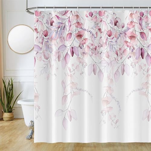 Uiiooazy Duschvorhang 180x220cm, Duschvorhang Anti Schimmel Rosa Lavendel Eukalyptus Blätter Lila Violett Pflanzenmotiv Duschvorhänge Stoff Waschbar Wasserdicht Polyester Bad Vorhang mit 12 Haken Uiiooazy Duschvorhang 180x220cm, Duschvorhang Anti Schimmel Rosa Lavendel Eukalyptus Blätter Lila Violett Pflanzenmotiv Duschvorhänge Stoff Waschbar Wasserdicht Polyester Bad Vorhang mit 12 Haken von Uiiooazy