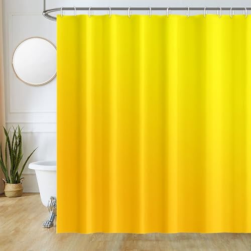 Uiiooazy Duschvorhang Gelb, Duschvorhang Gradient Yellow Herbst Hellgelb Moderne Duschvorhänge Anti Schimmel Wasserdicht Polyester Stoff Waschbar Bad Vorhang mit 12 Haken für Badezimmer 180x180cm von Uiiooazy