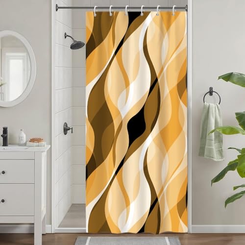Uiiooazy Duschvorhang Orange, Duschvorhang Schmal 90x180cm Anti Schimmel Gelb Gestreift Gradient Braun Streifen Duschvorhänge Kurz Stoff Waschbar Wasserdicht Bad Vorhang mit 6 Haken für Badezimmer von Uiiooazy