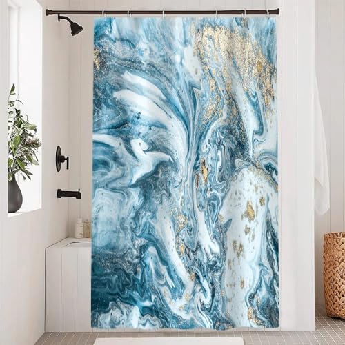 Uiiooazy Duschvorhang Gold Blau, Duschvorhang Marmor Optik Abstrakte Moderne Duschvorhäng Anti Schimmel Wasserdicht Polyester Stoff Waschbar Blickdicht Bad Vorhang mit Haken für Badewanne 120x180cm von Uiiooazy