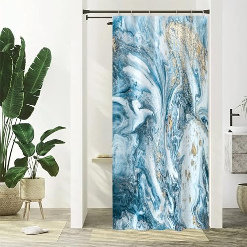 Duschvorhang Schmal 90x180cm, Uiiooazy Duschvorhang Blau Marmor Optik Anti Schimmel Grau Gelb Marmoriert Modern Duschvorhäng Stoff Waschbar Wasserdicht Polyester Bad Vorhang mit 6 Haken für Badezimmer von Uiiooazy
