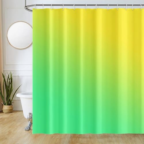 Uiiooazy Duschvorhang Gradient, Duschvorhang Hellgrün Gelb Herbst Duschvorhänge Wasserdicht Polyester Stoff Blickdicht Waschbar Bad Vorhang mit 12 Duschvorhängringen für Badezimmer 180x180cm von Uiiooazy