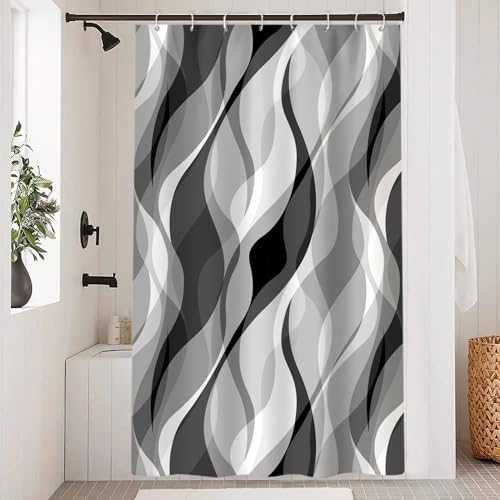 Uiiooazy Duschvorhang Grau, Duschvorhang Abstrakt Geometrische Muster Streifen Linien Duschvorhänge Anti Schimmel Wasserdicht Polyester Stoff Waschbar Bad Vorhang mit 8 Haken für Badezimmer 120x200cm von Uiiooazy