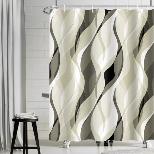 Uiiooazy Duschvorhang Grün, Duschvorhang 180x180cm Anti Schimmel Grau Gradient Streifen Linien Gemustert Duschvorhänge Stoff Waschbar Wasserdicht Polyester Bad Vorhang mit 12 Haken für Badezimmer von Uiiooazy