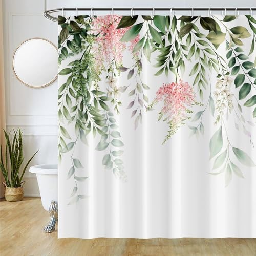 Uiiooazy Duschvorhang Grün Blätter, Duschvorhang Salbeigrün Eukalyptus Rosa Blumen Duschvorhäng Anti Schimmel Wasserdicht Polyester Stoff Waschbar Bad Vorhang mit 12 Haken für Badezimmer 180x240cm Uiiooazy Duschvorhang Grün Blätter, Duschvorhang Salbeigrün Eukalyptus Rosa Blumen Duschvorhäng Anti Schimmel Wasserdicht Polyester Stoff Waschbar Bad Vorhang mit 12 Haken für Badezimmer 180x240cm von Uiiooazy