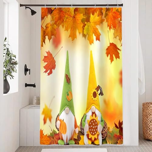 Uiiooazy Duschvorhang 120x200cm, Duschvorhang Gelb Herbst Landschaft Ahornblätter Zwerg Lustig Muster Duschvorhänge Stoff Waschbar Wasserdicht Polyester Bad Vorhang mit 8 Haken für Badezimmer von Uiiooazy