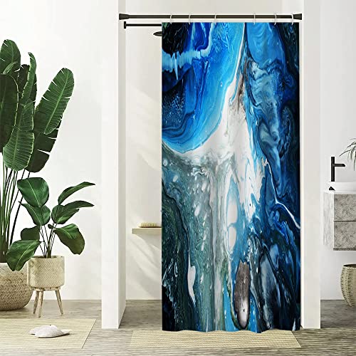 Uiiooazy Duschvorhang Schmal 90x180cm, Duschvorhang Blau Grau Marmor Optik Anti Schimmel Abstrakt Marmoriert Duschvorhänge Stoff Waschbar Wasserdicht Polyester Bad Vorhang mit 6 Haken für Badezimmer von Uiiooazy
