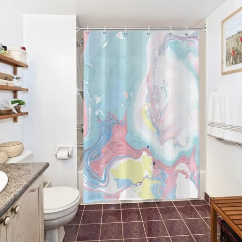 Uiiooazy Duschvorhang Marmor Blau, Duschvorhang Rosa Weiß Marmoriert Duschvorhäng Anti Schimmel Wasserdicht Polyester Stoff Waschbar Blickdicht Bad Vorhang mit 10 Haken für Badezimmer 150Bx200Hcm von Uiiooazy