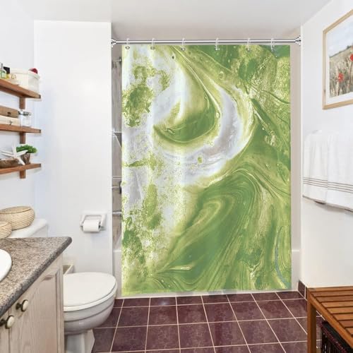 Uiiooazy Duschvorhang Marmor Grün, Duschvorhang Abstrakt Grau Marmoriert Duschvorhäng Anti Schimmel Wasserdicht Polyester Stoff Waschbar Blickdicht Bad Vorhang mit 10 Haken für Badezimmer 150Bx180Hcm von Uiiooazy