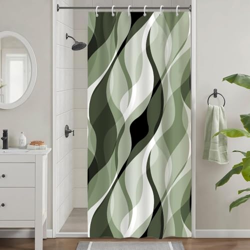 Uiiooazy Duschvorhang Olivgrün, Duschvorhang Abstrakt Geometrisches Muster Streifen Linien Duschvorhäng Anti Schimmel Wasserdicht Polyester Stoff Bad Vorhang mit 6 Haken für Badezimmer 90x180cm von Uiiooazy