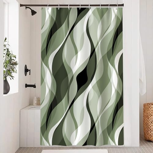 Uiiooazy Duschvorhang Olivgrün, Duschvorhang Abstrakt Geometrisches Muster Streifen Linien Duschvorhäng Anti Schimmel Wasserdicht Polyester Stoff Bad Vorhang mit 8 Haken für Badezimmer 120x180cm von Uiiooazy