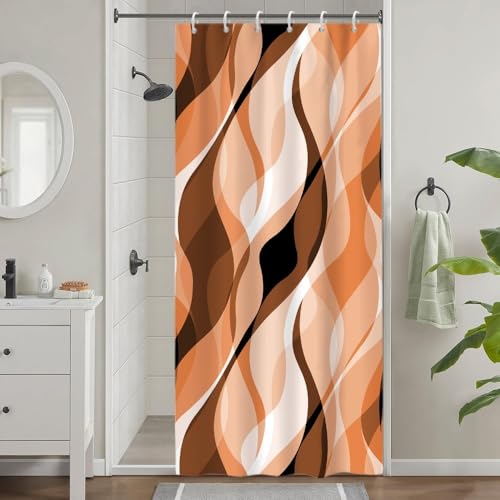 Uiiooazy Duschvorhang Orange, Duschvorhang Abstrakt Geometrische Muster Linien Streifen Duschvorhäng Anti Schimmel Wasserdicht Polyester Stoff Waschbar Bad Vorhang mit 6 Haken für Badewanne 90x180cm von Uiiooazy