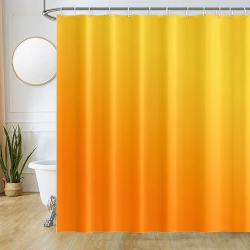 Uiiooazy Duschvorhang Orange, Duschvorhang Gradient Gelb Terracotta Herbst Yellow Duschvorhänge Anti Schimmel Wasserdicht Polyester Stoff Waschbar Bad Vorhang mit 12 Haken für Badezimmer 180x180cm von Uiiooazy