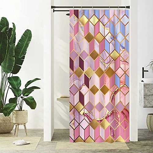 Uiiooazy Duschvorhang Rosa, Duschvorhang Schmal 90x180cm Blau Marmor Optik Anti Schimmel Marmoriert Gemustert Duschvorhänge Stoff Waschbar Wasserdicht Polyester Bad Vorhang mit 6 Haken für Badezimmer von Uiiooazy