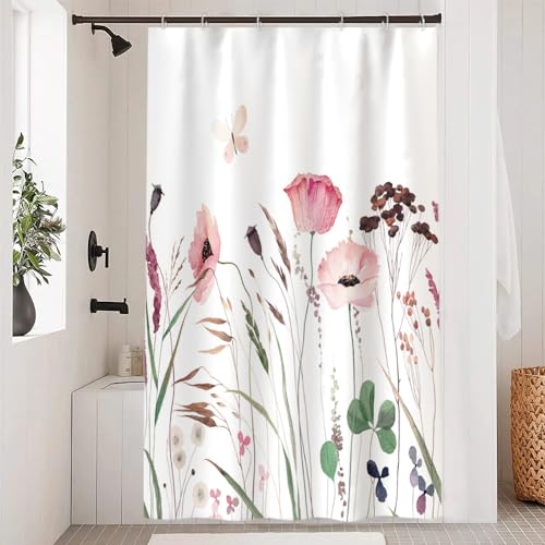 Uiiooazy Duschvorhang 120x180cm, Duschvorhang Anti Schimmel Spa Grüne Blätter Zen Rosa Blumen Lotus Duschvorhänge Stoff Waschbar Wasserdicht Polyester Bad Vorhang mit 8 Haken für Badezimmer von Uiiooazy