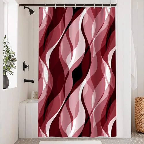 Uiiooazy Duschvorhang Rot, Duschvorhang Abstrakt Geometrisches Muster Streifen Linien Duschvorhäng Anti Schimmel Wasserdicht Polyester Stoff Waschbar Bad Vorhang mit 8 Haken für Badezimmer 120x180cm von Uiiooazy