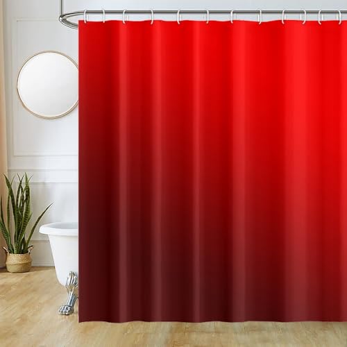 Uiiooazy Duschvorhang Rot, Duschvorhang Gradient Schwarz Rot Moderne Duschvorhänge Anti Schimmel Wasserdicht Polyester Stoff Waschbar Blickdicht Bad Vorhang mit 12 Haken für Badezimmer 180x220cm von Uiiooazy
