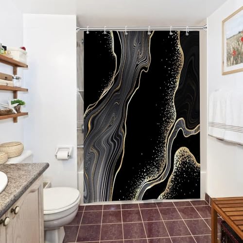 Uiiooazy Duschvorhang Schwarz Gold, Duschvorhang 150x200cm Anti Schimmel Marmor Optik Abstrakt Grau Marmoriert Modern Duschvorhänge Stoff Waschbar Wasserdicht Bad Vorhang mit 10 Haken für Badezimmer Uiiooazy Duschvorhang Schwarz Gold, Duschvorhang 150x200cm Anti Schimmel Marmor Optik Abstrakt Grau Marmoriert Modern Duschvorhänge Stoff Waschbar Wasserdicht Bad Vorhang mit 10 Haken für Badezimmer von Uiiooazy