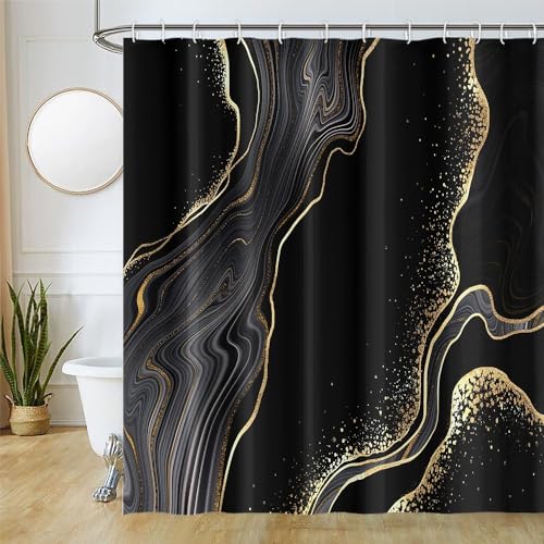 Uiiooazy Duschvorhang Schwarz Gold, Duschvorhang 180x220cm Anti Schimmel Marmor Optik Abstrakt Grau Marmoriert Modern Duschvorhänge Stoff Waschbar Wasserdicht Bad Vorhang mit 12 Haken für Badezimmer Uiiooazy Duschvorhang Schwarz Gold, Duschvorhang 180x220cm Anti Schimmel Marmor Optik Abstrakt Grau Marmoriert Modern Duschvorhänge Stoff Waschbar Wasserdicht Bad Vorhang mit 12 Haken für Badezimmer von Uiiooazy