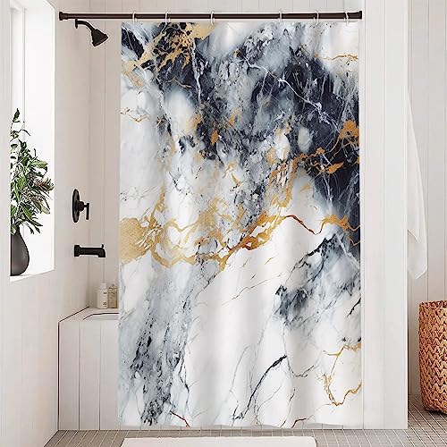 Uiiooazy Duschvorhang Schwarz Gold, Duschvorhang Marmor Optik Grau Gold Duschvorhäng Anti Schimmel Wasserdicht Polyester Stoff Waschbar Blickdicht Bad Vorhang mit 8 Haken für Badezimmer 120Bx200Hcm von Uiiooazy