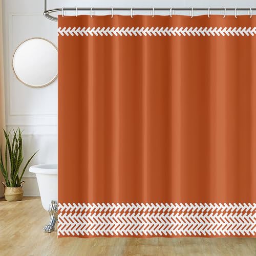 Uiiooazy Duschvorhang Terracotta, Duschvorhang Orange Weiß Boho Geometrisches Muster Duschvorhänge Anti Schimmel Wasserdicht Polyester Stoff Waschbar Blickdicht Bad Vorhang mit 12 Haken 180Bx180Hcm von Uiiooazy