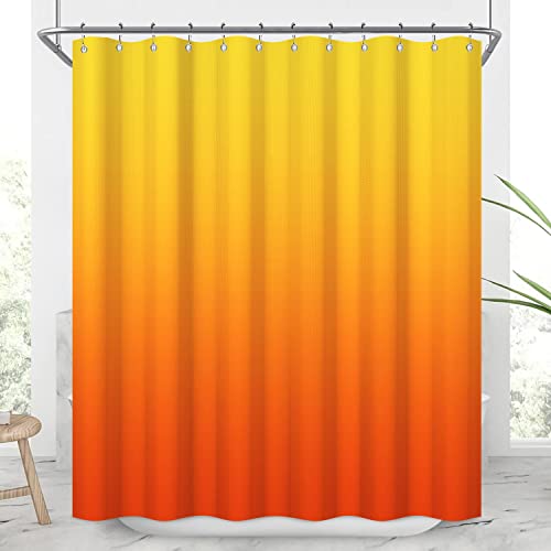 Uiiooazy Duschvorhang Waffel, Duschvorhang Gradient Orange Gelb Waffeloptik Duschvorhäng Anti Schimmel Wasserdicht Polyester Stoff Waschbar Bad Vorhang mit 10 Metallhaken für Badezimmer 150Bx200Hcm von Uiiooazy