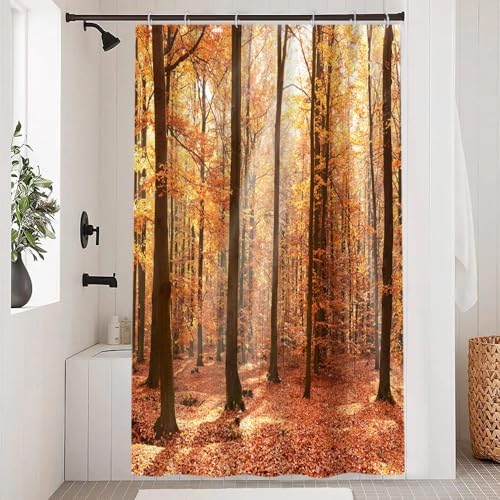 Uiiooazy Duschvorhang 120x200cm, Duschvorhang Anti Schimmel Gelb Blätter Wald Baum Herbst Landschaft Duschvorhänge Stoff Waschbar Wasserdicht Polyester Bad Vorhang mit 8 Haken für Badezimmer Uiiooazy Duschvorhang 120x200cm, Duschvorhang Anti Schimmel Gelb Blätter Wald Baum Herbst Landschaft Duschvorhänge Stoff Waschbar Wasserdicht Polyester Bad Vorhang mit 8 Haken für Badezimmer von Uiiooazy
