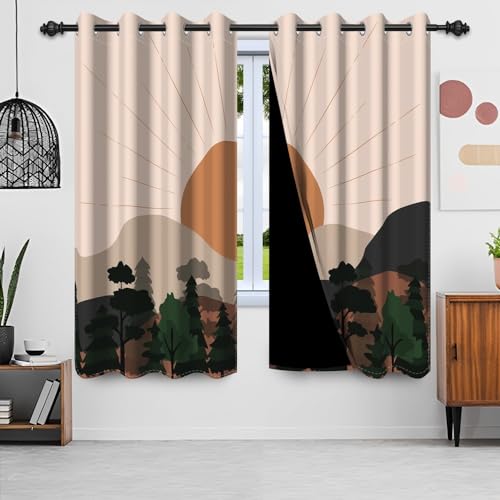 Uiiooazy Gardinen Boho, Vorhänge Abstrakt Landschaft Terracotta Sonne Gardinen Blickdicht Thermovorhang Polyester Thermogardinen Verdunklungsvorhänge für Wohnzimmer Schlafzimmer, 2er Set, 140x145cm von Uiiooazy