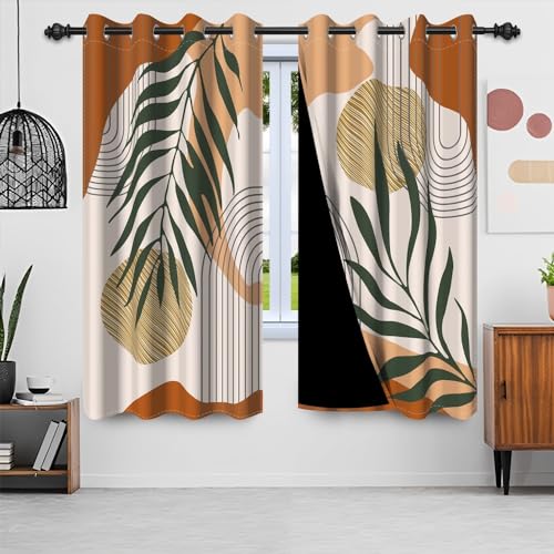 Uiiooazy Gardinen Boho, Vorhänge Abstrakt Terracotta Grün Blätter Geometrisches Gardinen Blickdicht Thermovorhang Polyester Thermogardinen Verdunklungsvorhänge für Wohnzimmer Schlafzimmer 140x200cm von Uiiooazy