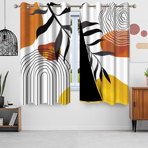 Uiiooazy Gardinen Boho Style, Vorhänge Abstrakt Terracotta Linien Schwarz Minimalistisch Ösenvorhang Thermogardinen Verdunklungsvorhänge für Wohnzimmer Schlafzimmer Kinderzimmer, 2er Set, 140Bx145Hcm von Uiiooazy