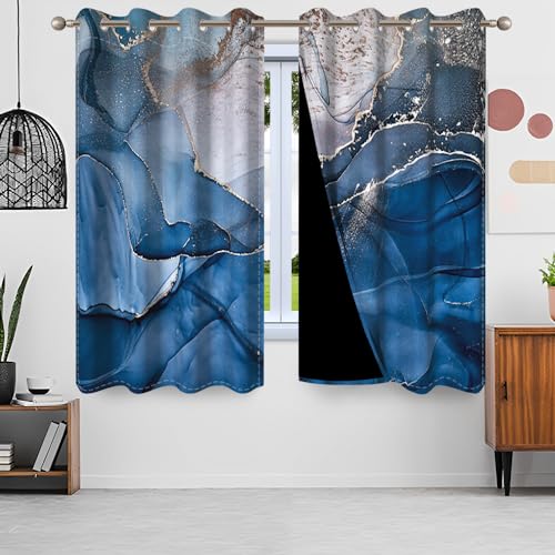 Uiiooazy Gardinen Marmor Optik, Vorhang Blau Gold Marmoriert Abstrakte Kunst Moderne Vorhänge Blickdicht Polyester Gardine Verdunklungsvorhänge für Wohnzimmer Schlazimmer Fenster Balkon 140x175cm von Uiiooazy