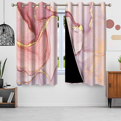 Uiiooazy Gardinen Marmor Optik, Vorhang Rosa Gold Marmoriert Abstrakte Kunst Moderne Vorhänge Blickdicht Polyester Gardine Verdunklungsvorhänge für Wohnzimmer Schlazimmer Fenster Balkon 140x145cm von Uiiooazy