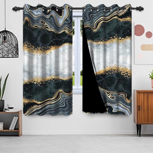 Uiiooazy Gardinen Marmoroptik, Vorhang Abstrakte Schwarz Weiß Marmoriert Blickdicht Vorhänge Polyester Gardinen mit Ösen Verdunklungsvorhänge für Wohnzimmer Schlazimmer Fenster, 2er Set, 140x245cm von Uiiooazy