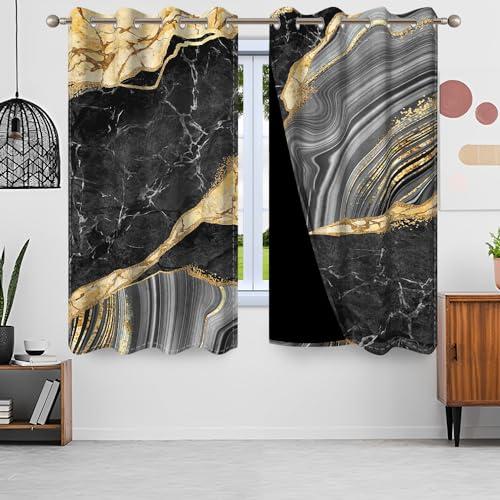 Uiiooazy Gardinen Marmoroptik, Vorhang Blickdicht Abstrakte Schwarz Grau Marmoriert Vorhänge Polyester Gardinen mit Ösen Verdunklungsvorhänge für Wohnzimmer Schlazimmer Fenster, 2er Set, 140x245cm von Uiiooazy