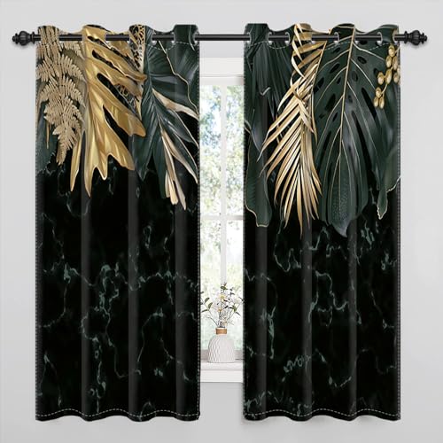 Uiiooazy Gardinen Schwarz, Vorhänge Marmoroptik Abstrakt Grün Gold Palmenblätter Thermovorhang Blickdicht Polyester Verdunkelungsvorhäng mit Ösen für Schlafzimmer Wohnzimmer, 2er Set, 140Bx260Hcm Uiiooazy Gardinen Schwarz, Vorhänge Marmoroptik Abstrakt Grün Gold Palmenblätter Thermovorhang Blickdicht Polyester Verdunkelungsvorhäng mit Ösen für Schlafzimmer Wohnzimmer, 2er Set, 140Bx260Hcm von Uiiooazy