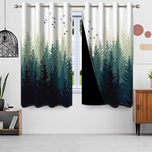 Uiiooazy Gardinen Wald, Vorhänge Grün Blätter Pflanzen Baum Waldmotiv Thermovorhange Blickdicht Polyester Vorhang Verdunkelungsvorhänge mit Ösen für Schlafzimmer Wohnzimmer Kinderzimmer, 140x175cm von Uiiooazy