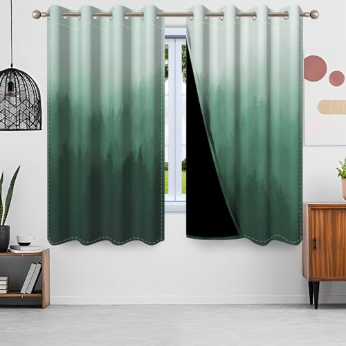 Uiiooazy Gardinen Wald, Vorhang Blickdicht Waldmotiv Grün Blätter Pflanzen Baum Vorhänge Polyester Gardinen mit Ösen Verdunklungsvorhänge für Wohnzimmer Schlazimmer Fenster Balkon, 2 Stück, 140x175cm von Uiiooazy