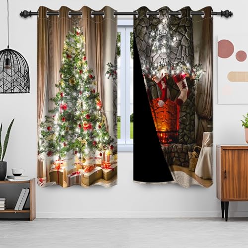 Uiiooazy Gardinen Weihnachten, Vorhänge Grün Blätter Weihnachtsbaum Grau Ziegel Kamin Thermogardinen Blickdicht mit Ösen Verdunklungsvorhänge für Wohnzimmer Schlafzimmer Fenster, 2er Set, 60Bx120Hcm Uiiooazy Gardinen Weihnachten, Vorhänge Grün Blätter Weihnachtsbaum Grau Ziegel Kamin Thermogardinen Blickdicht mit Ösen Verdunklungsvorhänge für Wohnzimmer Schlafzimmer Fenster, 2er Set, 60Bx120Hcm von Uiiooazy