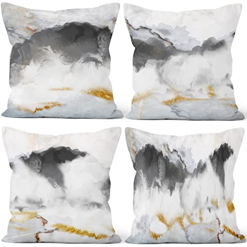 Uiiooazy Kissenbezug Grau, Kissenbezüge Marmor Optik Gelb Abstrakt Marmoriert Quadratisch Kissenhülle Samt Zierkissenbezug für Sofa Couch Schlafzimmer Wohnzimmer Auto Café Zuhause, 4er Set, 40Bx40Hcm von Uiiooazy