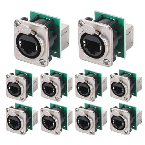 Uikdjgu 10 Stück Ethercon RJ45-Einbaubuchse, NE8FDP Ethercon-Durchgangsstecker, D-Serie Cat5 RJ45-Einbaubuchse von Uikdjgu