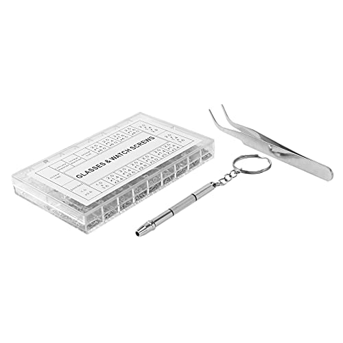 Uikdjgu 1000 stk Schrauben Muttern Sortiment + 1 + 1 Pc Pc Schraubendreher Pinzette, Reparatursatz Schrauben fuer optische Reparatur Werkzeug Set fuer Uhr / / Sunglass von Uikdjgu
