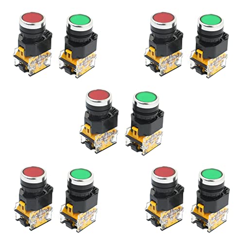 Uikdjgu 10Pcs 22mm Mount 10A 380V DPST Rot Grün Momentary Push Button Switch von Uikdjgu