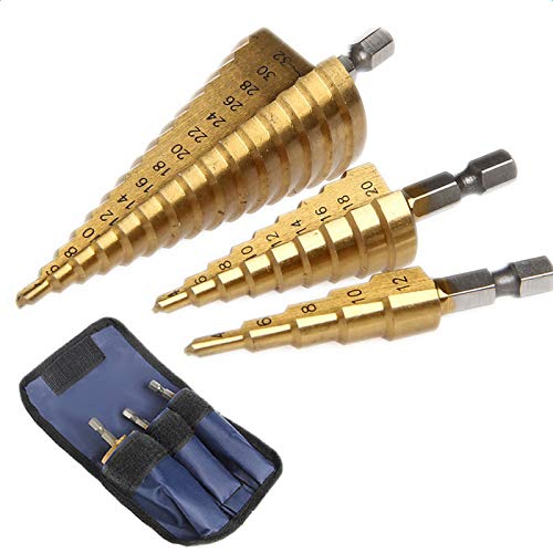 Uikdjgu 3 Stuecke Hss Step Cone Taper Bohrer Set Loch Metric 4-12/20/32 Mm 1/4 Beschichtetes Metall Sechskant Bits von Uikdjgu