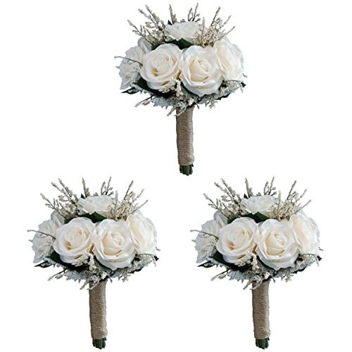Uikdjgu 3X Braut SträUße für Hochzeit, Künstliche Rose Blumen Strauß Braut Brautjungfer Halten von Uikdjgu