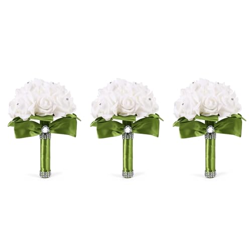 Uikdjgu 3X Schoene Hochzeits-Blumenstrauss Blumenhochzeitsstrauss Kuenstliche Rose Weisser Brautstraeusse mit Gruener Band Uikdjgu 3X Schoene Hochzeits-Blumenstrauss Blumenhochzeitsstrauss Kuenstliche Rose Weisser Brautstraeusse mit Gruener Band von Uikdjgu