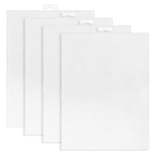 Uikdjgu 4 Stück 14-Fädige Kunststoff-Netz-Leinwandblätter zum Sticken, Weiße Kunststoff-Stickleinwand (8 X 11) von Uikdjgu