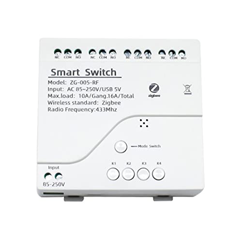 Uikdjgu 4CH Zigbee Smart Light Switch AC 85-250V RF433 Empfangen 10A Relais Arbeiten mit Assistant, Tuya Smart Life von Uikdjgu